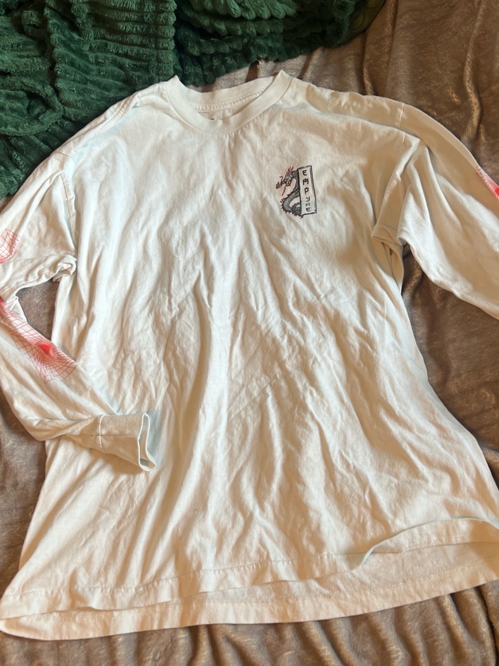 Empyre White Long-Sleeve Graphic Tee with Dragon Emblem